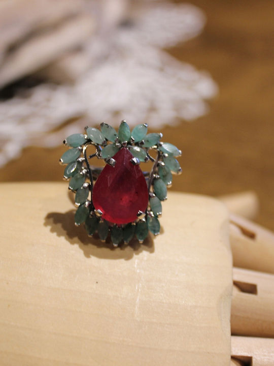 Natural Emerald Ruby Ring 925 Size 15