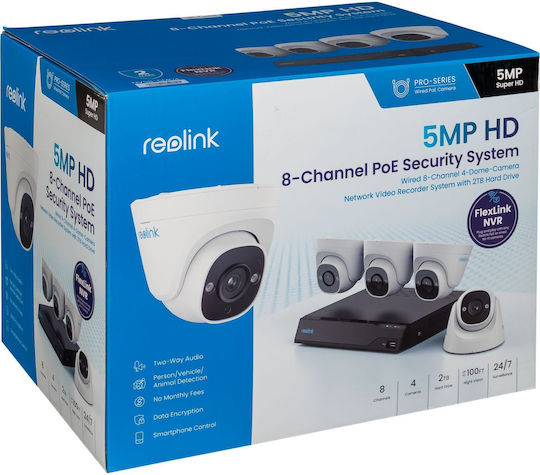 Reolink Surveillance System 4 Cameras Cameras IP 5MP with Recorder NVR