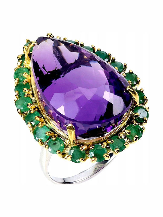 Stunning Natural Ring Huge 47ct Amethyst Emeralds Size 20 925