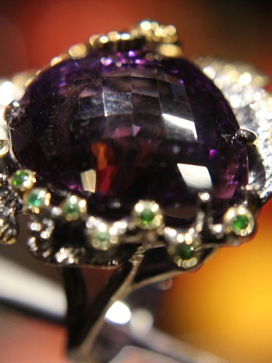 Artistic Silver Ring Natural Amethyst Diopside Size 14