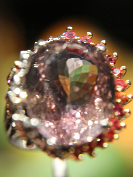 Artistic Silver Ring Natural Ametrine Sapphires Size 15.5