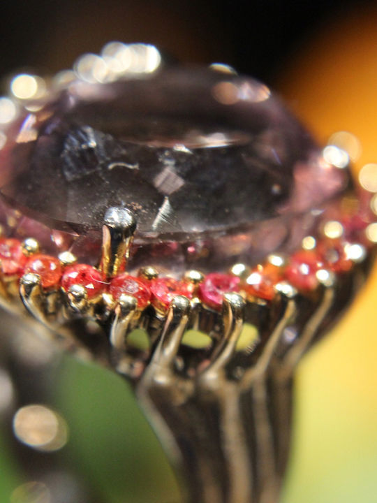 Artistic Silver Ring Natural Ametrine Sapphires Size 15.5