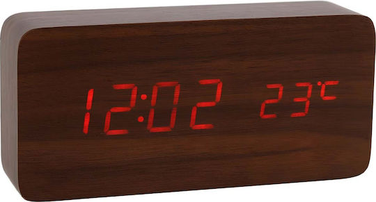 Avizar Luminous Led Clock Date Time Temperature Display Wood Design Brown