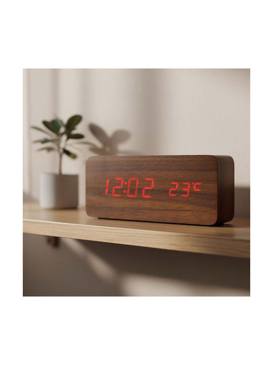 Avizar Luminous Led Clock Date Time Temperature Display Wood Design Brown