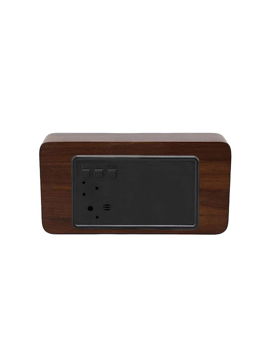 Avizar Luminous Led Clock Date Time Temperature Display Wood Design Brown