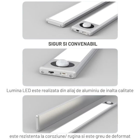 Dasbo Lampă Slim Led Cu Senzor De Mișcare Montare Magnetică Leduri Puternice Wireless Usb Reîncărcabilă Baterie Lumină Caldă Rece 3 Moduri De Iluminare 3000k-6000k Bucătărie Hol Dressing Garaj Lungime 40 Cm