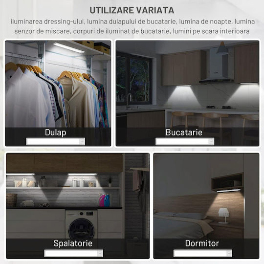 Dasbo Lampă Slim LED Cu Senzor De Mișcare Montare Magnetică LED-uri Puternice Wireless USB Reîncărcabilă Baterie Lumină Caldă Rece 3 Moduri De Iluminare 3000k-6000k Bucătărie Hol Cameră De Îmbrăcat Garaj Lungime 20 Cm