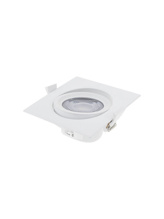 Optonica Square Metallic Recessed Spot with Integrated LED and Warm White Light White 11.5x11.5cm. 1pcs