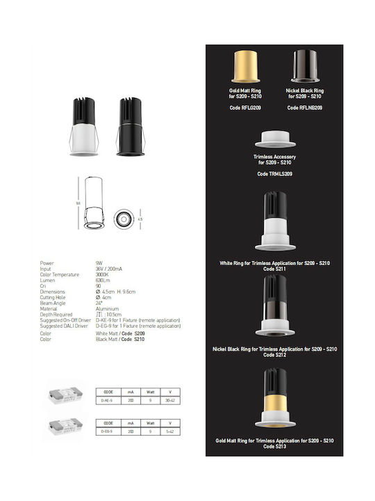 Zambelis Lights Round Metallic Recessed Spot with Integrated LED and Warm White Light Black 1pcs