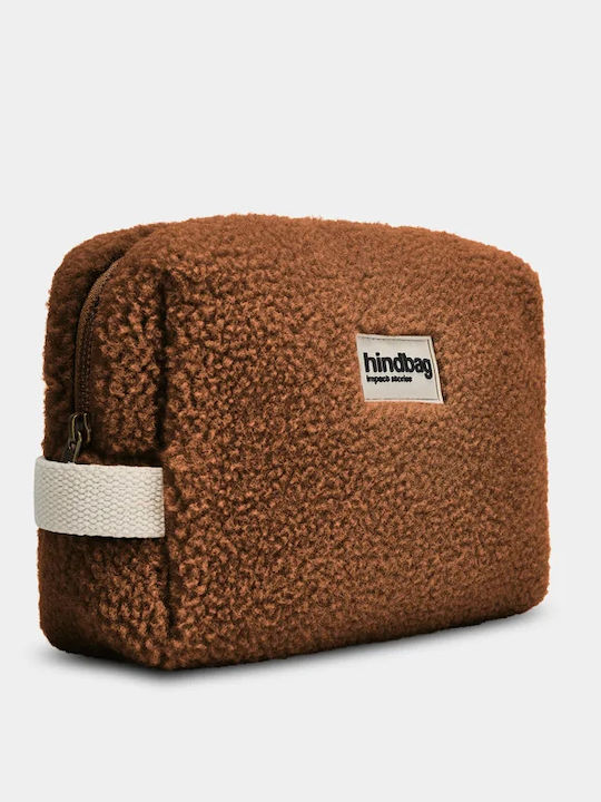 Hindbag Kulturbeutel Leon Teddy Braune Kulturbeutel Faux Fur Reißverschluss