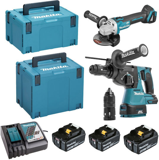 Makita DLX2158TJ1 Σετ Γωνιακός Τροχός & Πιστολέτο 18V με 3 Μπαταρίες 5Ah και Θήκη