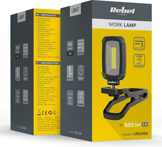 Rebel Arbeitslampe Batterie LED mit einer Helligkeit von bis zu 500lm