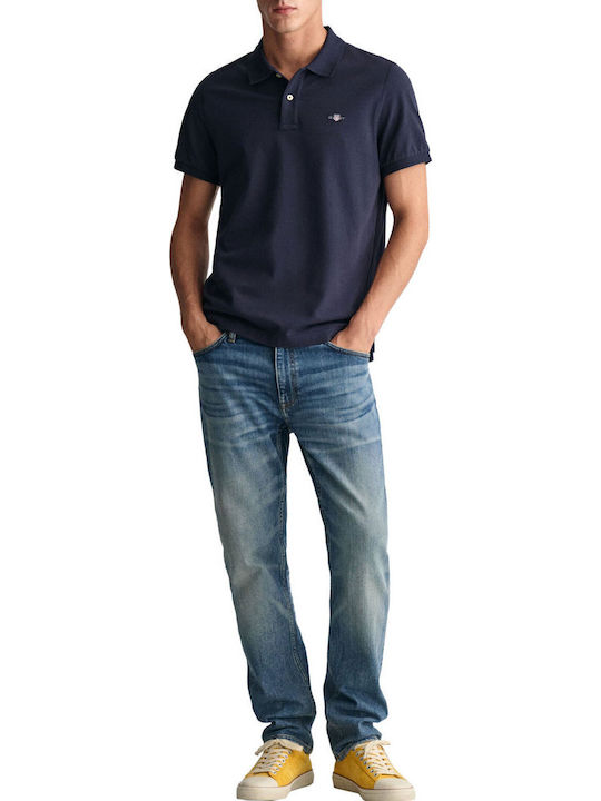 Shield Pique Polo Short Sleeve Blouse Blue