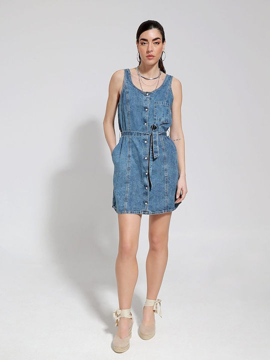 Summer Mini Denim Dress Blue