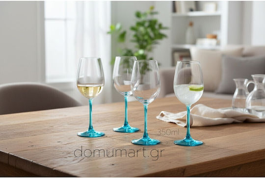 Domumart Set Gläser für Weißwein aus Kristall in Blau Farbe Mit Stiel 350ml 6Stück