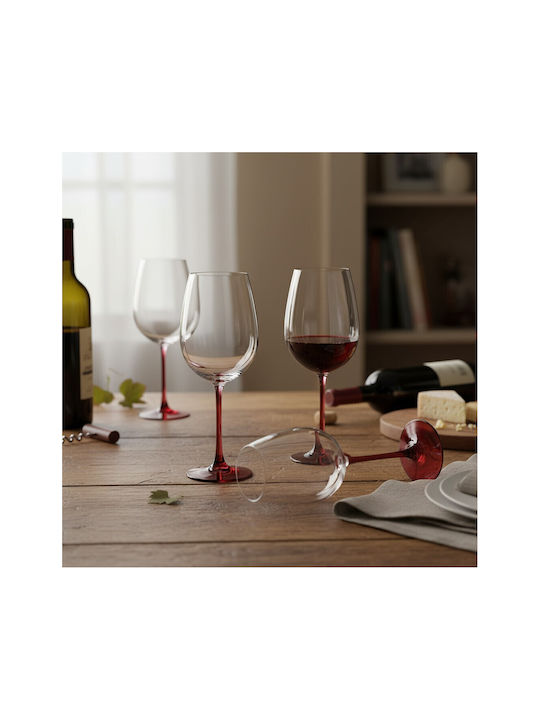 Domumart Set de pahare pentru Vin Alb din Cristal în Culoarea Roșu Cu picior 450ml 6buc