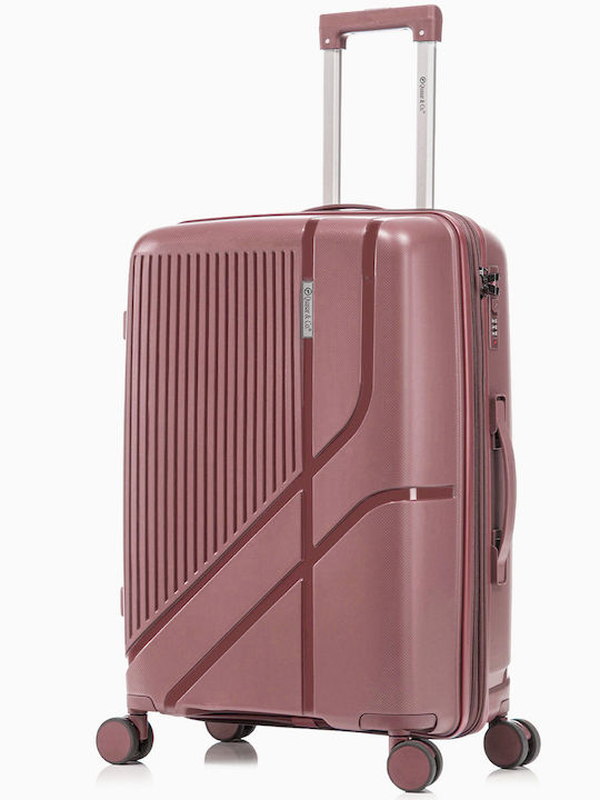 Quasar Μεσαία Βαλίτσα Ταξιδίου Σκληρή Powder Pink με 4 Ρόδες Ύψους 68εκ.