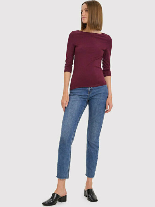 Panda Women's Blouse with 3/4 Sleeve Burgundy