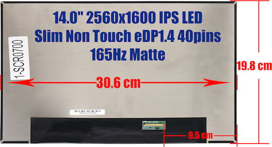 Monitor 14" IPS / LED / Slim / Touch 2560x1600 Matte for Laptop Asus TUF Gaming A14 2024 FA401UU FA401UV FA401WU 1-SCR0700