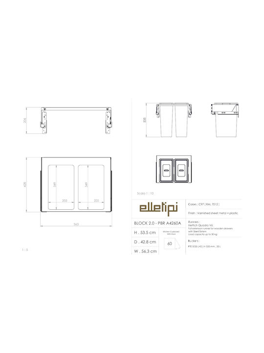 Elletipi Coș de Gunoi Plastic Gri 70lt 1buc