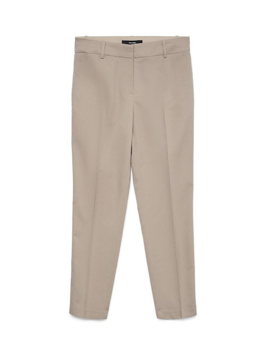 Nila Damen Stoff Hose in Tapered Schnitt Beige