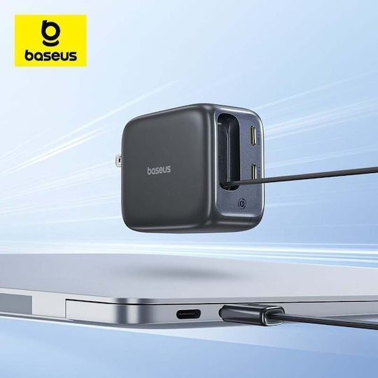 Baseus Ladegerät mit integriertem Kabel GaN mit 2 USB-C Anschlüsse USB-C 45W Stromlieferung Schwarzs (Enercore CJ11)