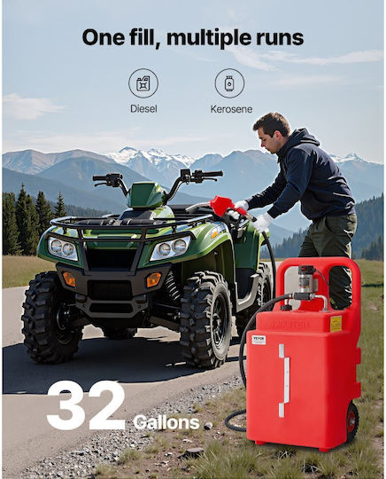 Vevor Diesel Transfer Tank 32 Gallons Portable Kerosene Tank Electric Transfer Pump 12v Dc 10gpm 13 Foot Delivery Hose & Self-Sealing Nozzle Compatible with Diesel & Kerosene