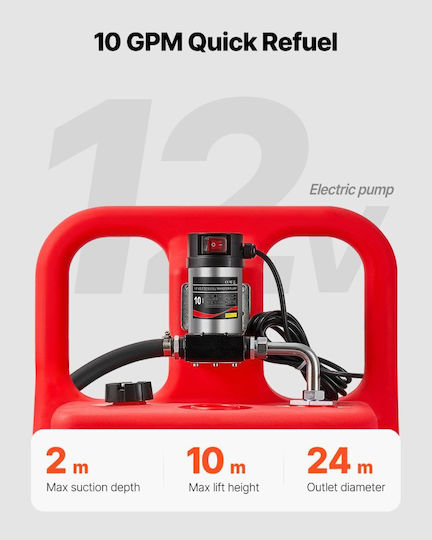Vevor Diesel Transfer Tank 32 Gallons Portable Kerosene Tank Electric Transfer Pump 12v Dc 10gpm 13 Foot Delivery Hose & Self-Sealing Nozzle Compatible with Diesel & Kerosene