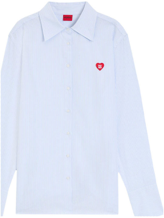 Erselia Women's Striped Long Sleeve Shirt Light Blue
