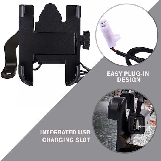 Smartphone Mirror Mount Motorcycle Usb Charging Black