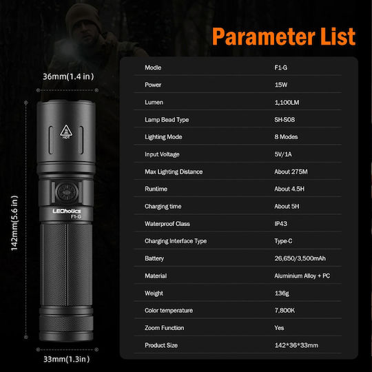 Ledholics Flashlight LED Dual Function with Maximum Brightness 1100lm