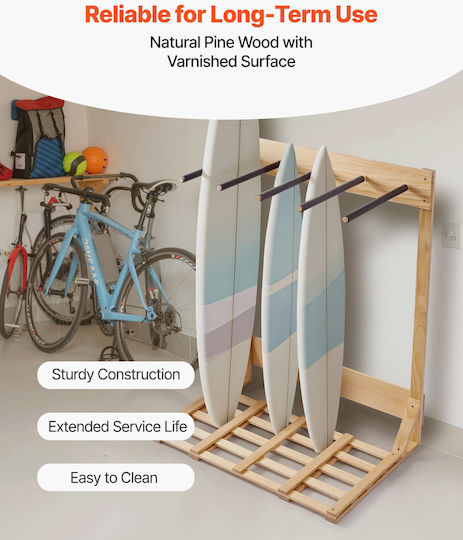 Vevor Vertical Surf Stand Wooden Surf Rack 4 Levels Storage Display Free Organization Base Holder Surf Wakeboards Snowboards Kiteboards Shortboard Ski