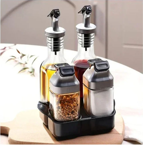 Vinegar containers Oil & Vinegar Set with Salt & Pepper Glass with Flow