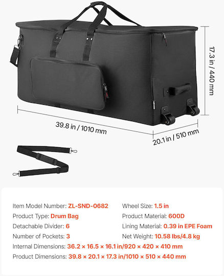 Vevor Vevor Drums Case with Padded Black