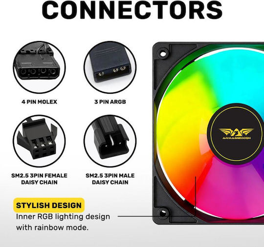 6000 Pro Case Fan 120mm (1200rpm / 33.84cfm) with ARGB Lighting and 4-Pin Molex / 4-Pin PWM Connection 4pcs