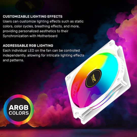 Armaggeddon 6000 Pro Case Fan 120mm (1200rpm / 33.84cfm) with ARGB Lighting and 4-Pin Molex / 4-Pin PWM Connection 4pcs White