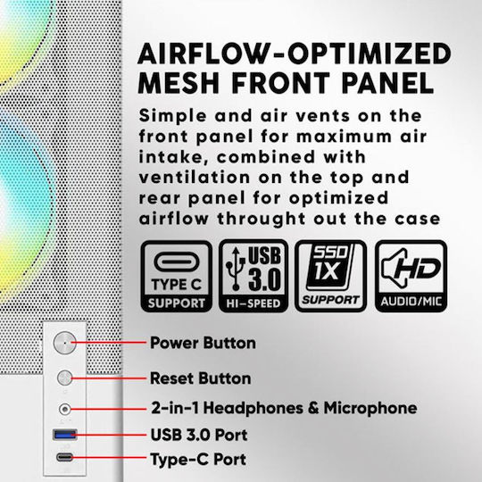 Armaggeddon DF DUPLEX2 C ARGB W Gaming Micro Tower Computer Case with Side Window White