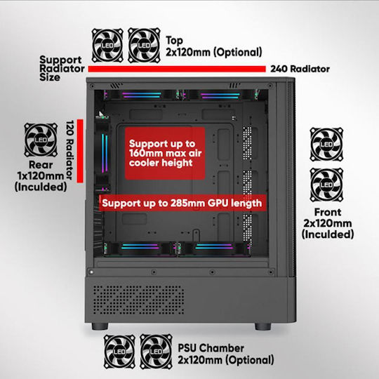 Armaggeddon Deepfreeze Duplex 2 ARGB-C Gaming Micro Tower Computer Case with Side Window Black