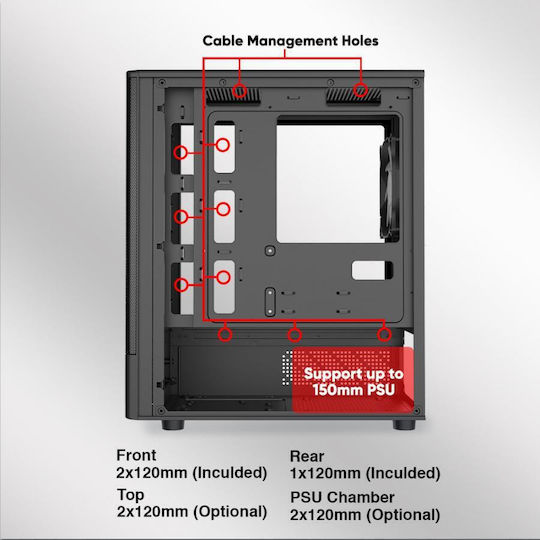 Armaggeddon Deepfreeze Duplex 2 Chroma Gaming Micro Tower Κουτί Υπολογιστή με Πλαϊνό Παράθυρο και RGB Φωτισμό Μαύρο