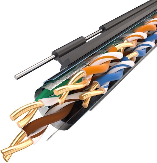 Emtex Cablu F Utp Izolație Cat.5e Cupru 24awg/1 Bucată Jacket Fca De Exterior Rezistent Uv Fluke Pass 305m Tambur Negru