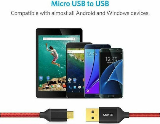 Anker PowerLine+ 1.8m Braided USB 2.0 to micro USB Cable Red (A8143H91)