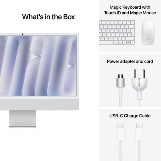 Apple iMac 24'' 2024 (M4-10 nuclee/24GB/512GB SSD/10-Core GPU/macOS) Argint Engleză Internațională