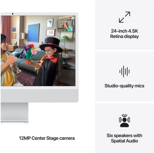 Apple iMac 24'' 2024 (M4-10 nuclee/24GB/512GB SSD/10-Core GPU/macOS) Argint Engleză Internațională