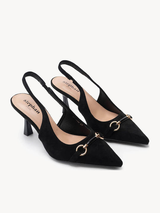 Μαύρες Γόβες Slingback Μεταλλική Λεπτομέρεια