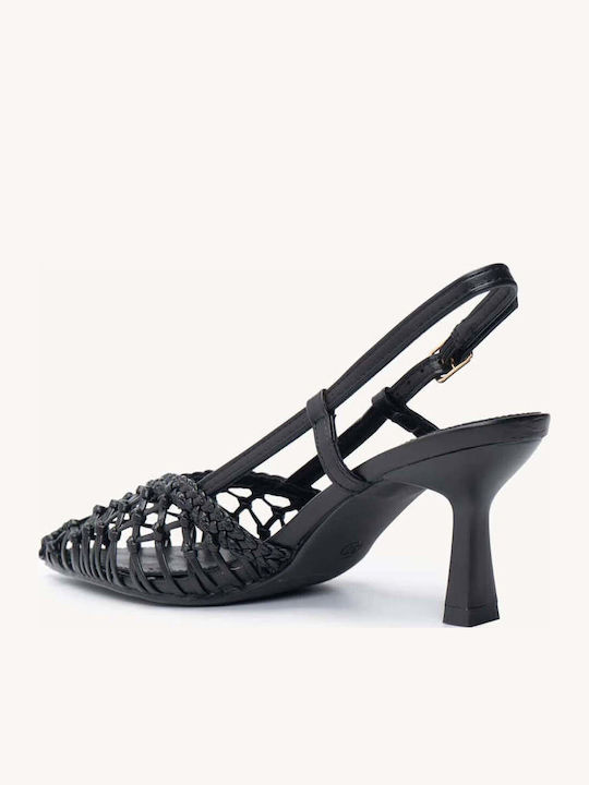 Μαύρα Slingback Γόβες Πλεκτό Επάνω Μέρος