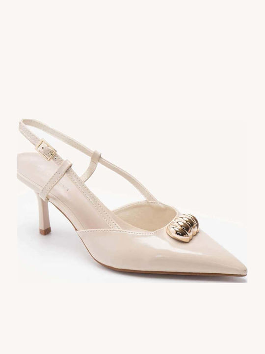 Beige Pumps Slingback Lackleder Textur