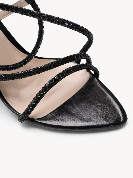 Schwarze Damen Sandalen mit Strass Dünne Riemen Hoher Absatz