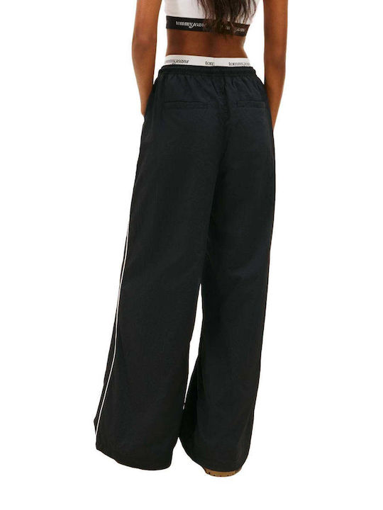 Damen Stoff Hose mit Gummizug Schwarz