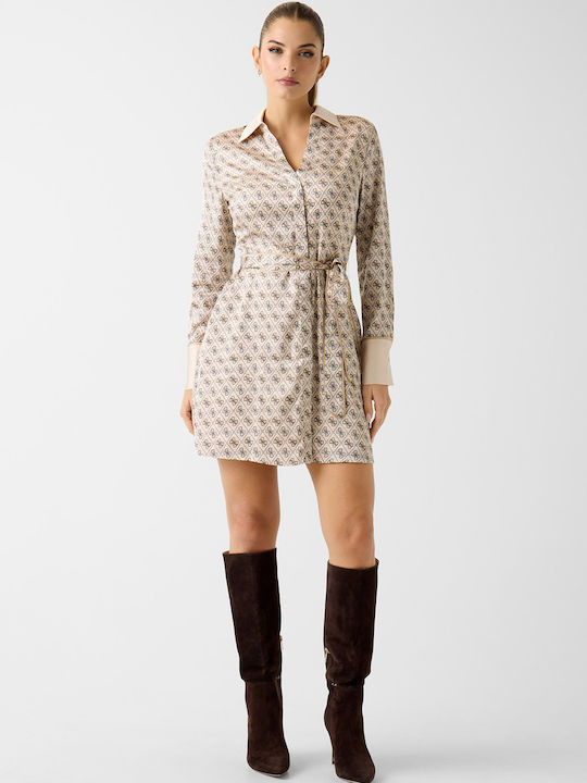 Mini Shirt Dress Satin Wrap Ecru