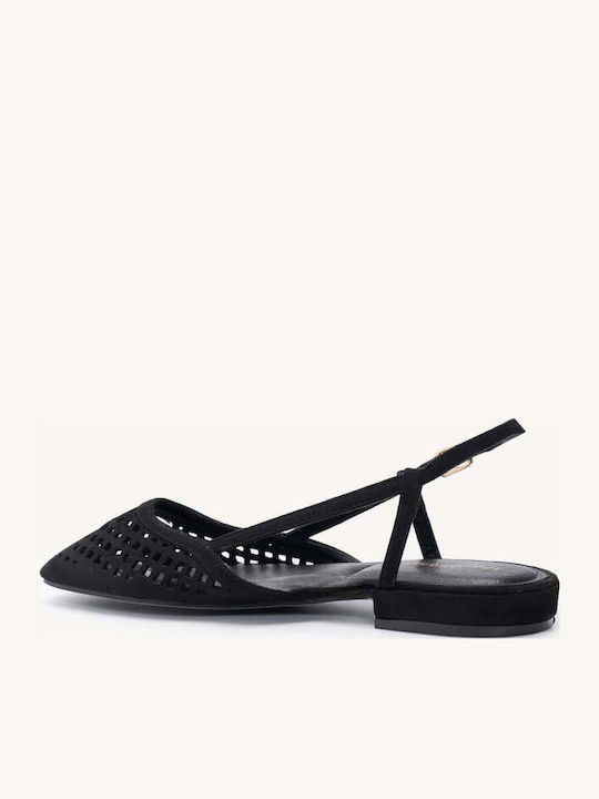 Schwarze Damen Ballerinas Laser Cut Slingback Mit Riemen